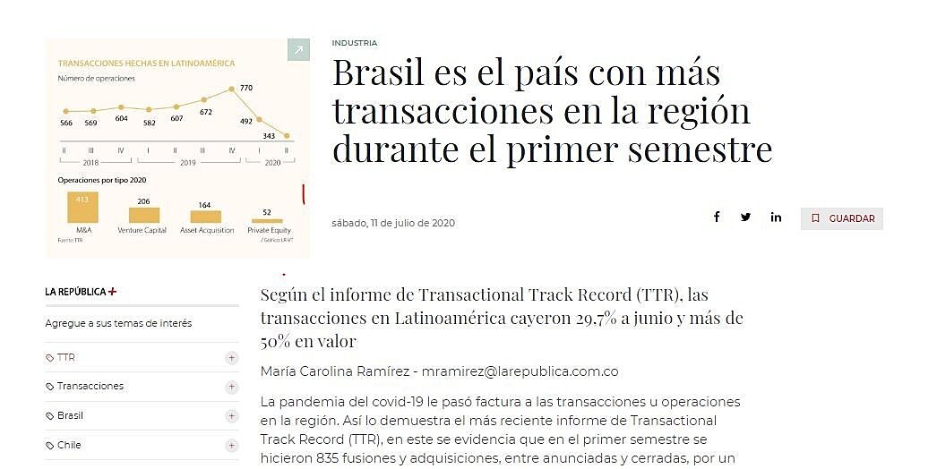 Brasil y Mxico lideran mercado de fusiones y adquisiciones en A. Latina, que cae 30% en el primer semestre